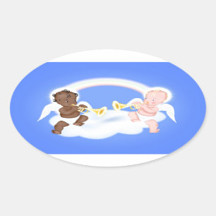 Angels op wolk ovale sticker