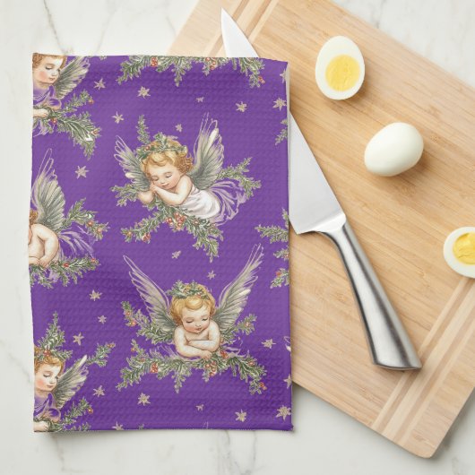 Angels paarse patroon Theedoek (Quarter Fold)