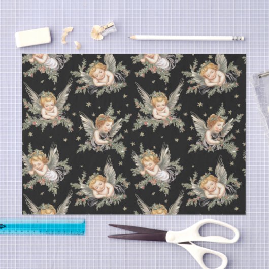  Angels Pattern Black Tissuepapier (Craft)