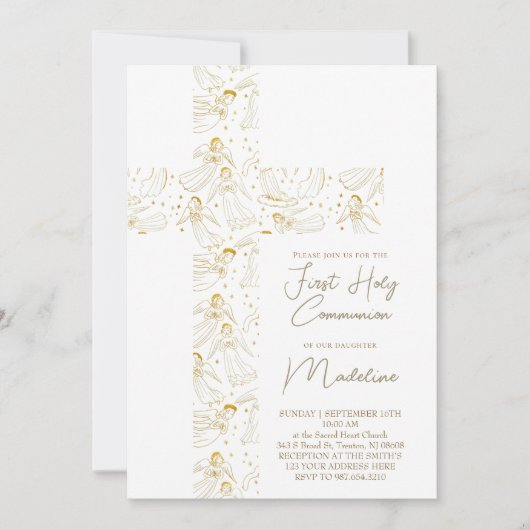 angels pattern cross First Holy Communion Kaart (Voorkant)