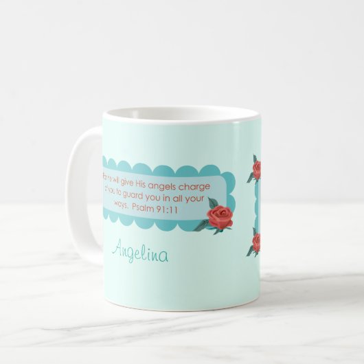 Angels Quote Psalm 91:11 Monogram Tea Koffiemok (Voorkant links)