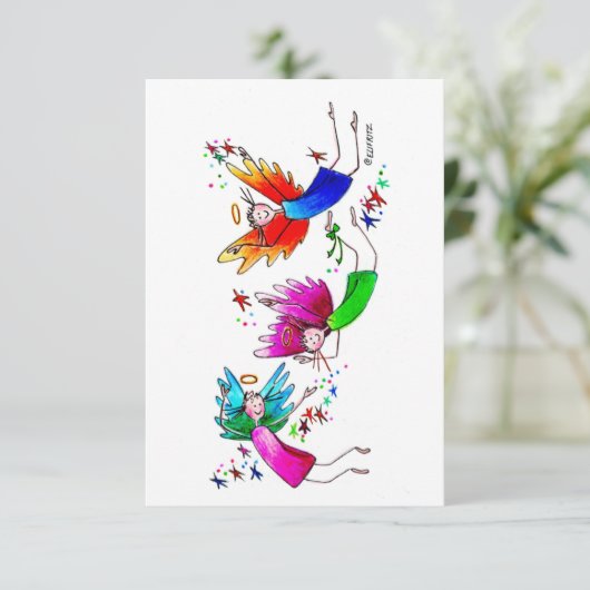 Angels Red Green en Blue Happy Waterverf Bedankkaart (Staand voorkant)