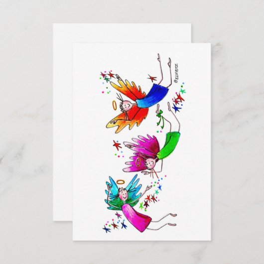 Angels Red Green en Blue Happy Waterverf Bedankkaart (Voorkant / Achterkant)