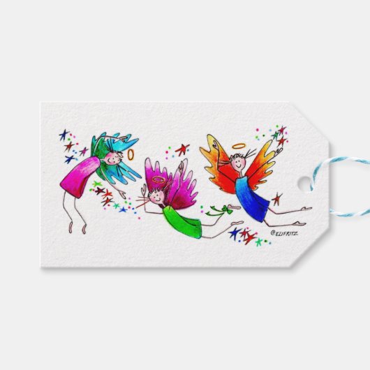 Angels Red Green en Blue Happy Waterverf Cadeaulabel (Voorkant (Horizontaal))
