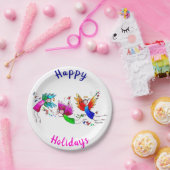 Angels Red Green en Blue Happy Waterverf Papieren Bordje (Feest)