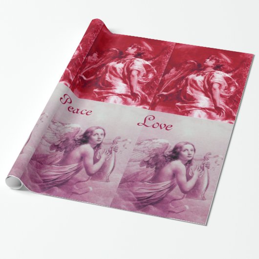 ANGELS SPELEN LYRA OVER DE CLOUDS Roze Kerstmis Cadeaupapier (Uitgerold)