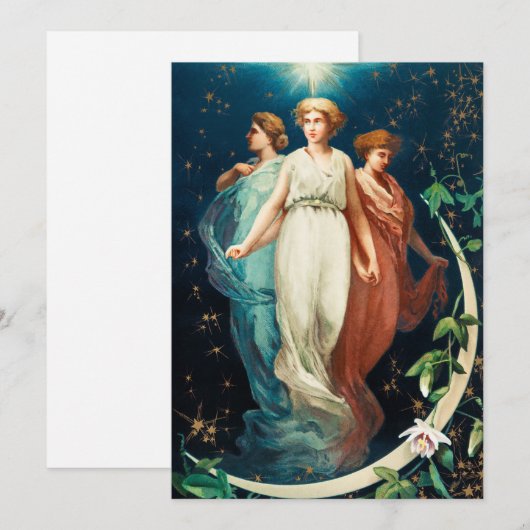 Angels, sterren, vrouwen, de moonkerreligie feestdagenkaart (Voorkant / Achterkant)