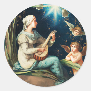 Angels, sterren, vrouwen, de moonkerreligie ronde sticker