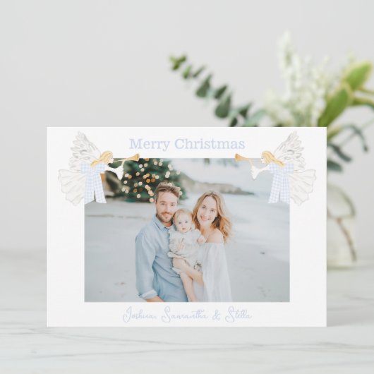 Angels Trompet Preppy Gingham Bows Feestdagenkaart (Staand voorkant)