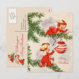 Angels versieren het Briefkaart van de kerstboom