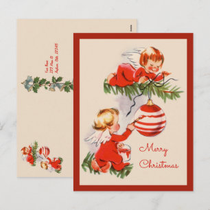 Angels versieren het Briefkaart van de kerstboom