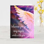 Angels Walk With You Guardian Angel Pink Wing Kaart (Gele Bloem)