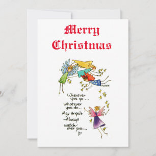 Angels Watch Over je kleurrijke Waterverf Schets H Feestdagenkaart