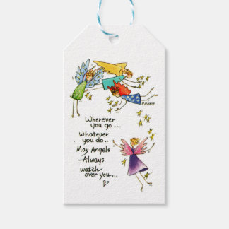 Angels Watch Over jou Colorful Waterverf Sketch Cadeaulabel