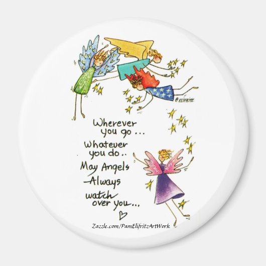 Angels Watch Over jou Colorful Waterverf Sketch Magneet (Voorkant)