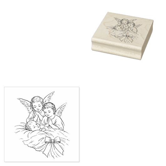 Angels Watching Over Sleeping Baby Religious Rubberstempel (Gestempeld)