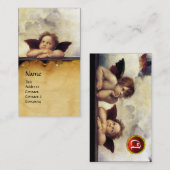 ANGELS Winged Cherub Monogra, Paechment, Red Ruby Visitekaartje (Voorkant / Achterkant)