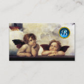 ANGELS Winged Cherub Monogram Blue Sapphire Silver Visitekaartje (Achterkant)