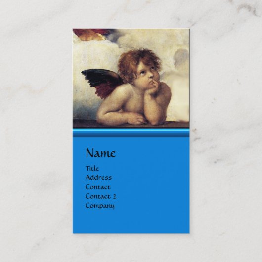 ANGELS Winged Cherub Monogram Blue Sapphire Silver Visitekaartje (Voorkant)
