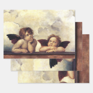 ANGELS / Winged Cherubs , Clouds Raffaello Sanzio Inpakpapier Vel