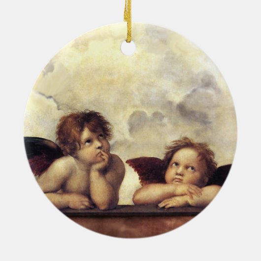 ANGELS / Winged Cherubs , Clouds Raffaello Sanzio Keramisch Ornament (Achterkant)