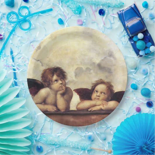 ANGELS / Winged Cherubs , Clouds Raffaello Sanzio Papieren Bordje (Feest)