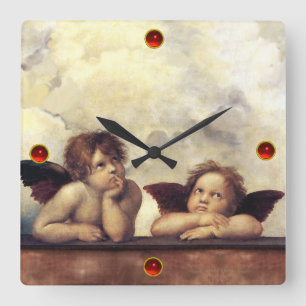 ANGELS / Winged Cherubs , Clouds Raffaello Sanzio Vierkante Klok