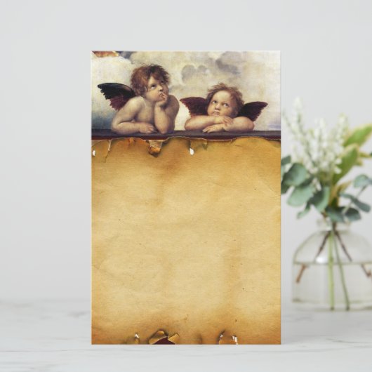 ANGELS / Winged Cherubs , perkament Briefpapier (Staand voorkant)