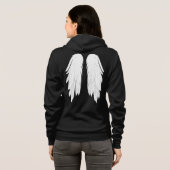 Angel's wings en een speelse zin op een zwarte rug hoodie (Achterkant volledig)
