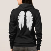 Angel's wings en een speelse zin op een zwarte rug hoodie (Achterkant)