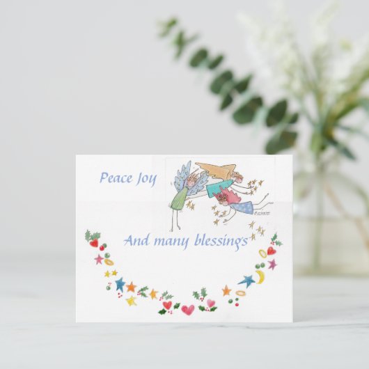 Angels Wish You Peace Joy and Veel Blessings Feestdagenkaart (Staand voorkant)