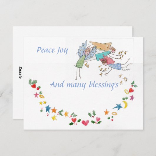 Angels Wish You Peace Joy and Veel Blessings Feestdagenkaart (Voorkant / Achterkant)