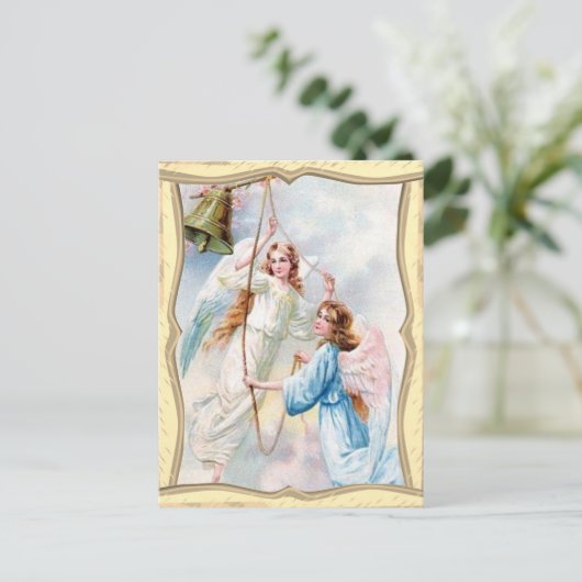Angels With Christmas Bell Postcard Briefkaart (Staand voorkant)