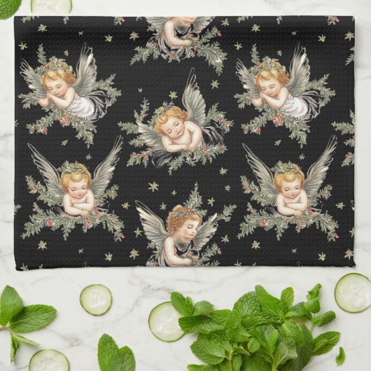  Angels Zwart patroon Theedoek (Gevouwen)