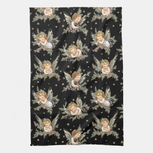  Angels Zwart patroon Theedoek (Verticaal)