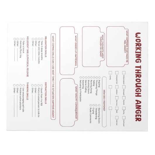 Anger Worksheet Notitieblok voor verdriet & booshe (Voorkant)