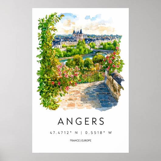 Angers Aquarel Vintage Reisposter Skiën Poster (Voorkant)