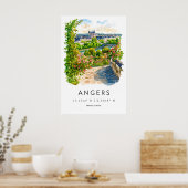 Angers Aquarel Vintage Reisposter Skiën Poster (Keuken)
