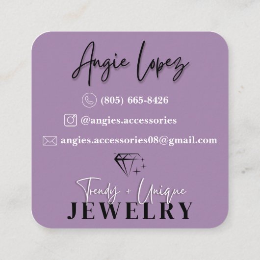 Angie's Accessoires Custom Order Visitekaartje (Achterkant)