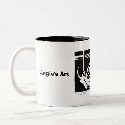 Angie's Art "Seeing Spots"-Mok Tweekleurige Koffiemok (Links)