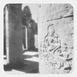 Angkor Cambodja, Apsara Beeldhouwwerk De Bayon 2 Vierkante Sticker