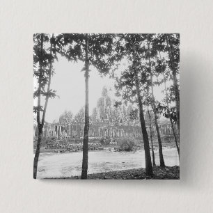Angkor Cambodja, uitzicht op de Bayon Vierkante Button 5,1 Cm