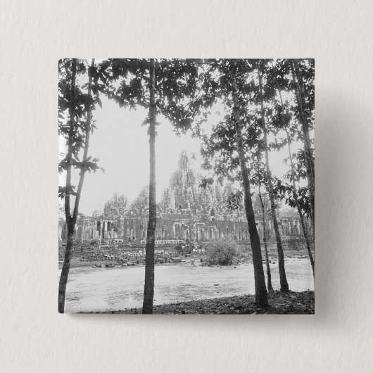 Angkor Cambodja, uitzicht op de Bayon Vierkante Button 5,1 Cm (Voorkant)