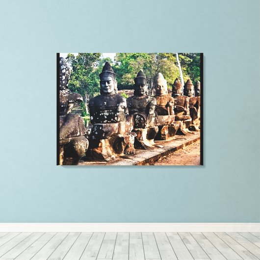 Angkor Thom God Statues  Canvas Afdruk (Insitu (Houten vloer))