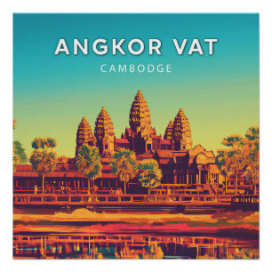 Angkor Vat, Cambodja, Poster in retro-chic stijl
