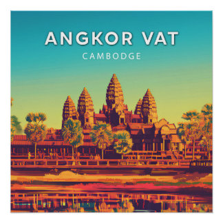 Angkor Vat, Cambodja, Poster in retro-chic stijl