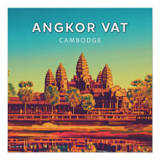 Angkor Vat, Cambodja, Poster in retro-chic stijl (Voorkant)