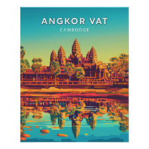Angkor Vat, Cambodja, Poster in retro-chic stijl