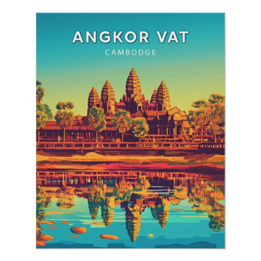 Angkor Vat, Cambodja, Poster in retro-chic stijl (Voorkant)