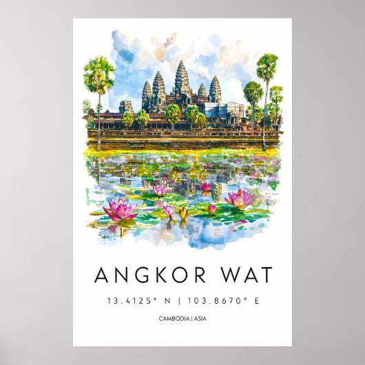 Angkor Wat Aquarel Poster Angkor Wat Reizen (Voorkant)